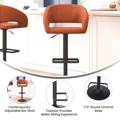 Modern Upholstered Adjustable-Height Barstool with Rounded Back