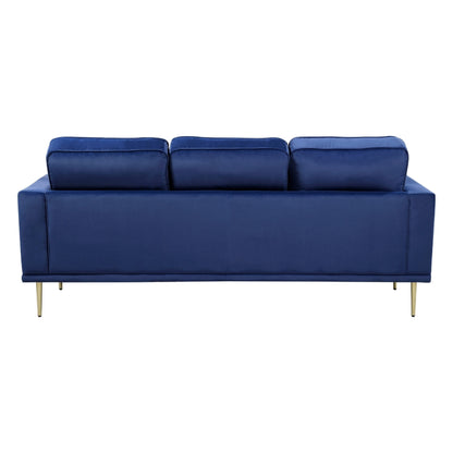 Voxo Sofa with 2 Accent Pillows, Blue Velvet Padded Seat, 82 Inch