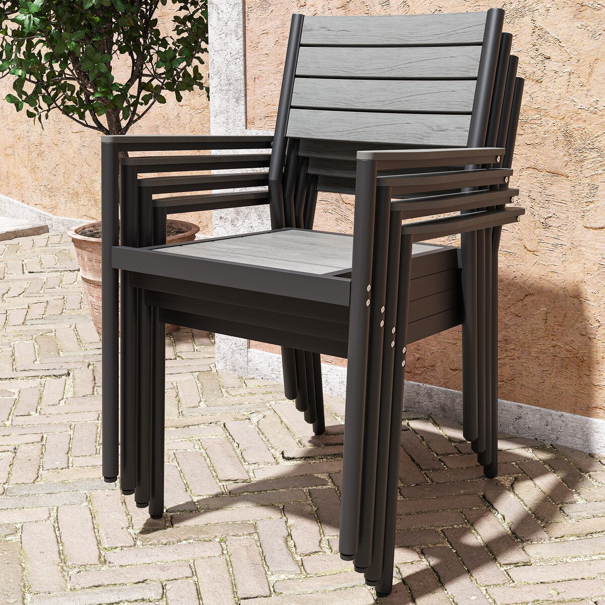 VredHom 9-Piece Outdoor Patio Dining Table Set with Stackable Chairs - Set of 9