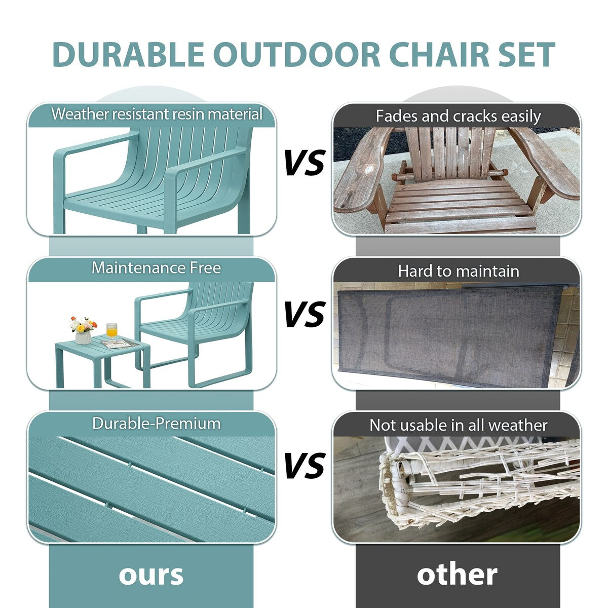Werph 4 Person Patio Furniture Set, Outdoor Furniture Patio Table and Chairs Set