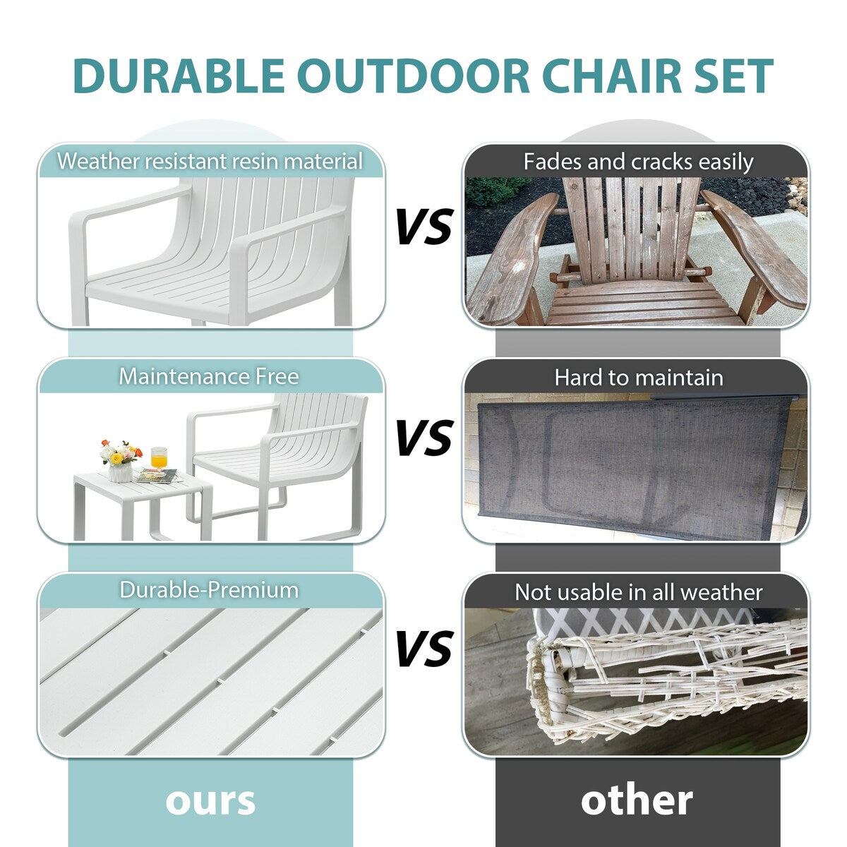 Werph 4 Person Patio Furniture Set, Outdoor Furniture Patio Table and Chairs Set