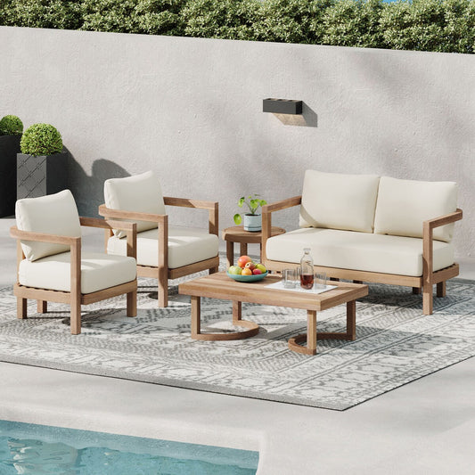 Wichita Outdoor 5-piece Acacia Wood Chat Set with Cushions by Christopher Knight Home