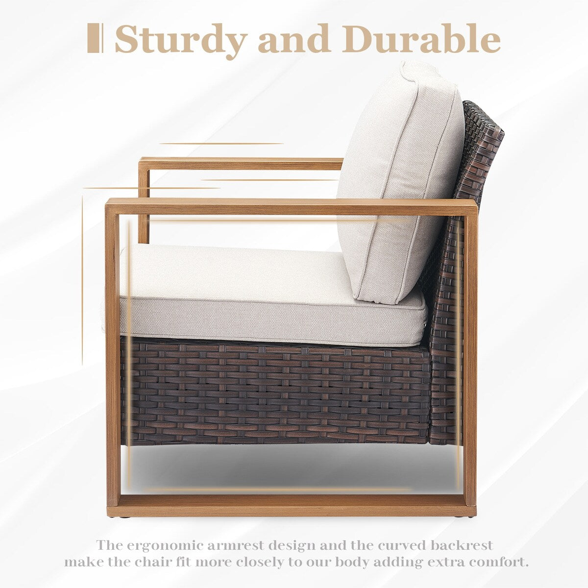 Wicker Sofa Rattan Swivel Chair with Club Chair and Ottoman - Brown