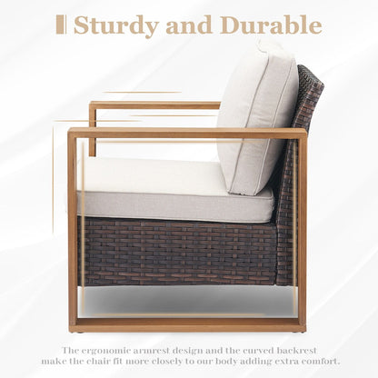 Wicker Sofa Rattan Swivel Chair with Club Chair and Ottoman - Brown