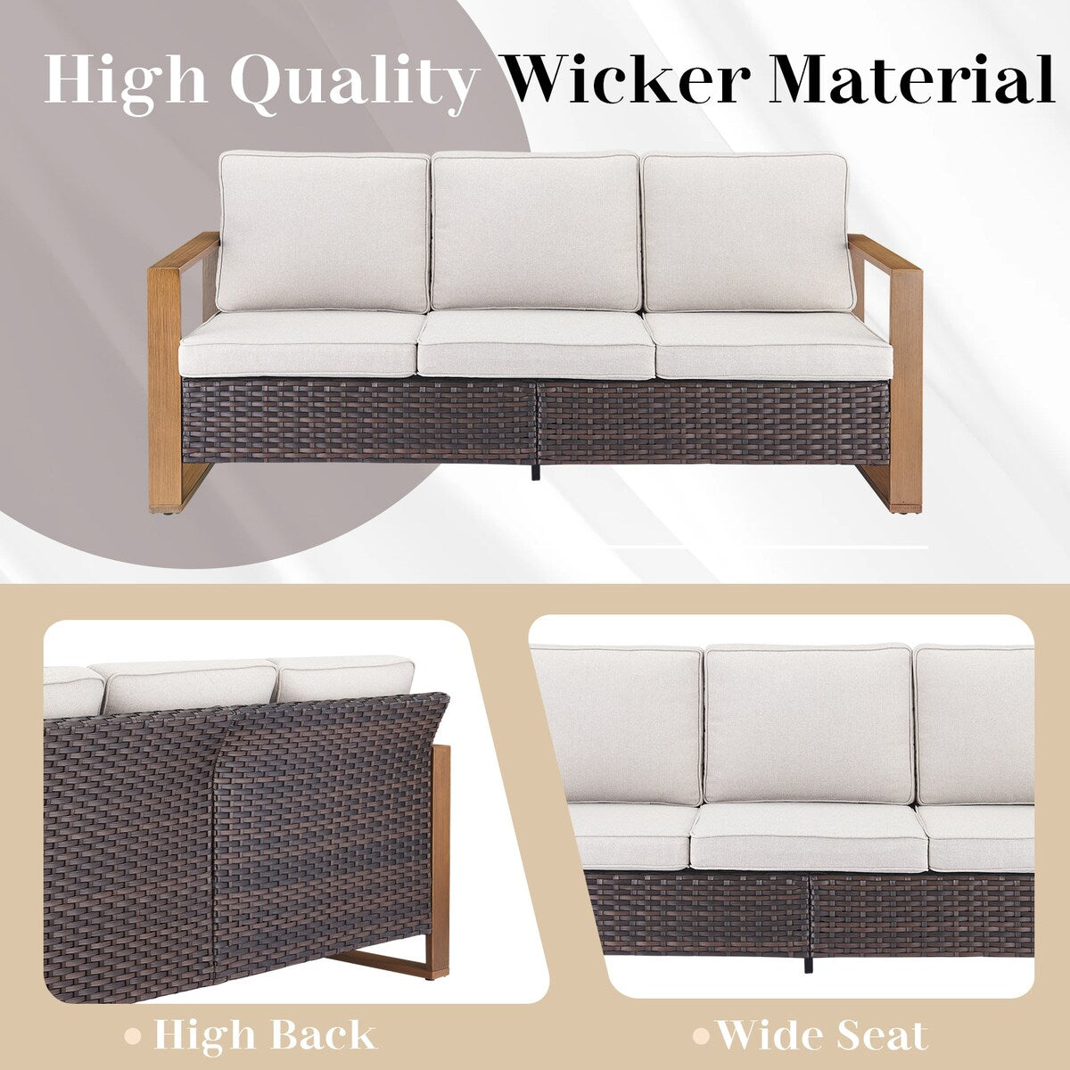 Wicker Sofa Rattan Swivel Chair with Club Chair and Ottoman - Brown
