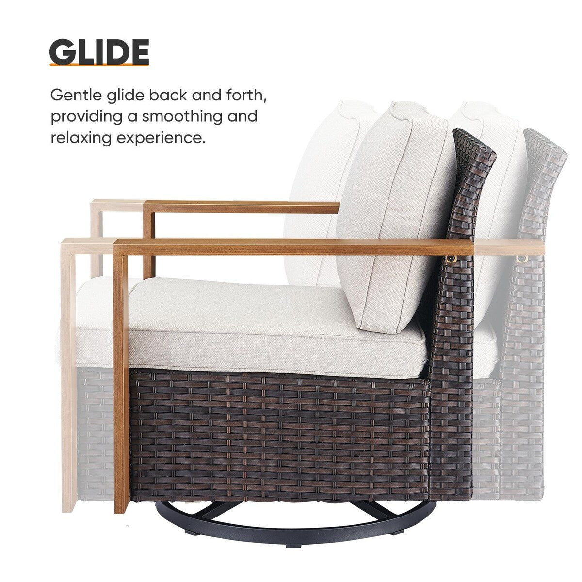 Wicker Sofa Rattan Swivel Chair with Club Chair and Ottoman - Brown