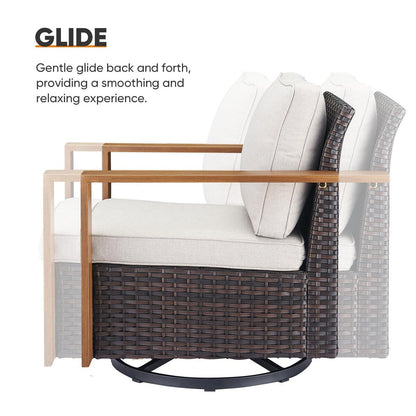 Wicker Sofa Rattan Swivel Chair with Club Chair and Ottoman - Brown