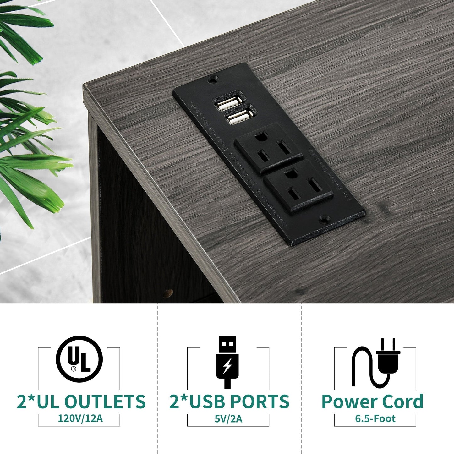 Wood File Cabinet with Charging Station Mobile Lateral Filing Cabinet Lockable Fits A4 Letter Legal Size Files