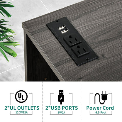Wood File Cabinet with Charging Station Mobile Lateral Filing Cabinet Lockable Fits A4 Letter Legal Size Files