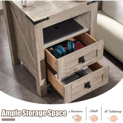 Farmhouse Nightstand with Charging Station, End Table, Side Table
