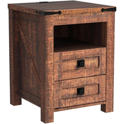 Farmhouse Nightstand with Charging Station, End Table, Side Table