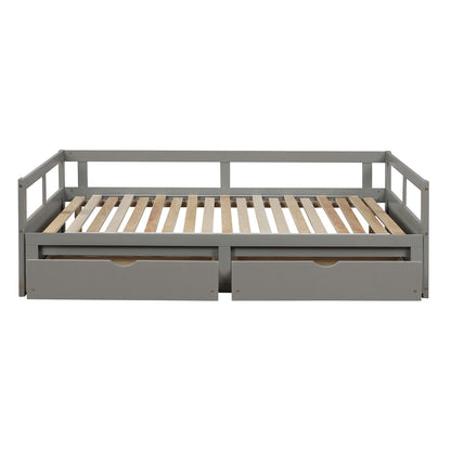 Twin to King Wood Daybed with Trundle and Drawers