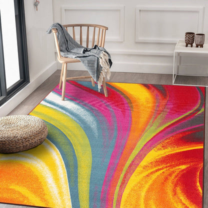 World Rug Gallery Modern Contemporary Waves Multicolored Non-slip Non-skid Area Rug