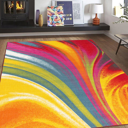 World Rug Gallery Modern Contemporary Waves Multicolored Non-slip Non-skid Area Rug