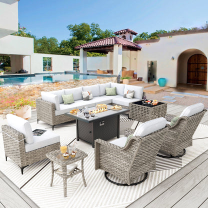 XIZZI 11-piece Patio Rattan Wicker Furniture Set with Fire Pit Table