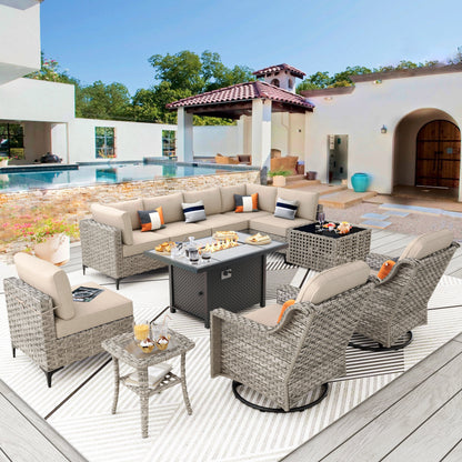 XIZZI 11-piece Patio Rattan Wicker Furniture Set with Fire Pit Table