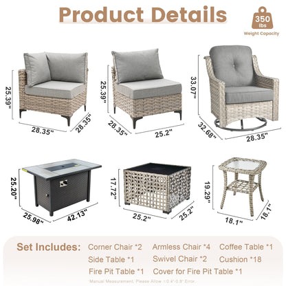 XIZZI 11-piece Patio Rattan Wicker Furniture Set with Fire Pit Table