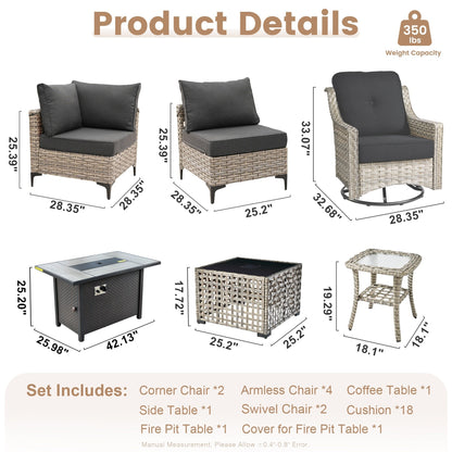 XIZZI 11-piece Patio Rattan Wicker Furniture Set with Fire Pit Table