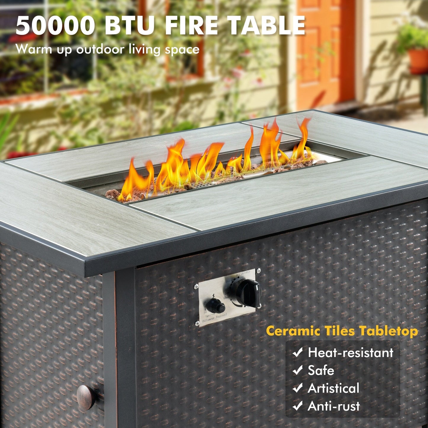 XIZZI 11-piece Patio Rattan Wicker Furniture Set with Fire Pit Table