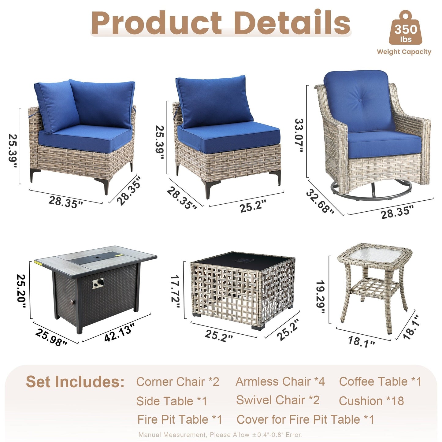 XIZZI 11-piece Patio Rattan Wicker Furniture Set with Fire Pit Table