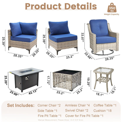 XIZZI 11-piece Patio Rattan Wicker Furniture Set with Fire Pit Table