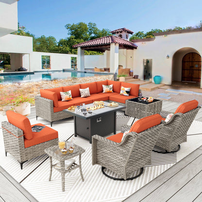XIZZI 11-piece Patio Rattan Wicker Furniture Set with Fire Pit Table