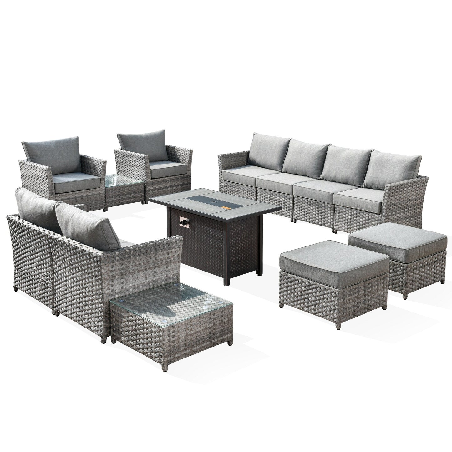 XIZZI 13-piece Outdoor Patio Wicker Furniture Set with Fire Table