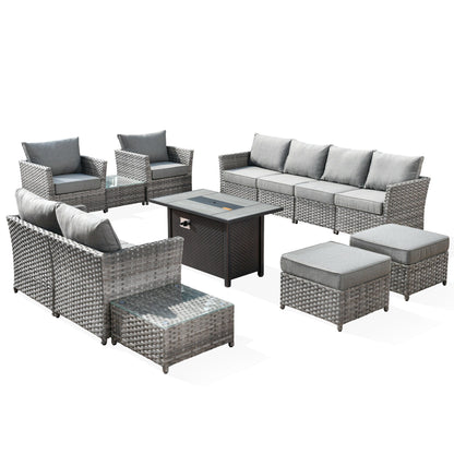XIZZI 13-piece Outdoor Patio Wicker Furniture Set with Fire Table