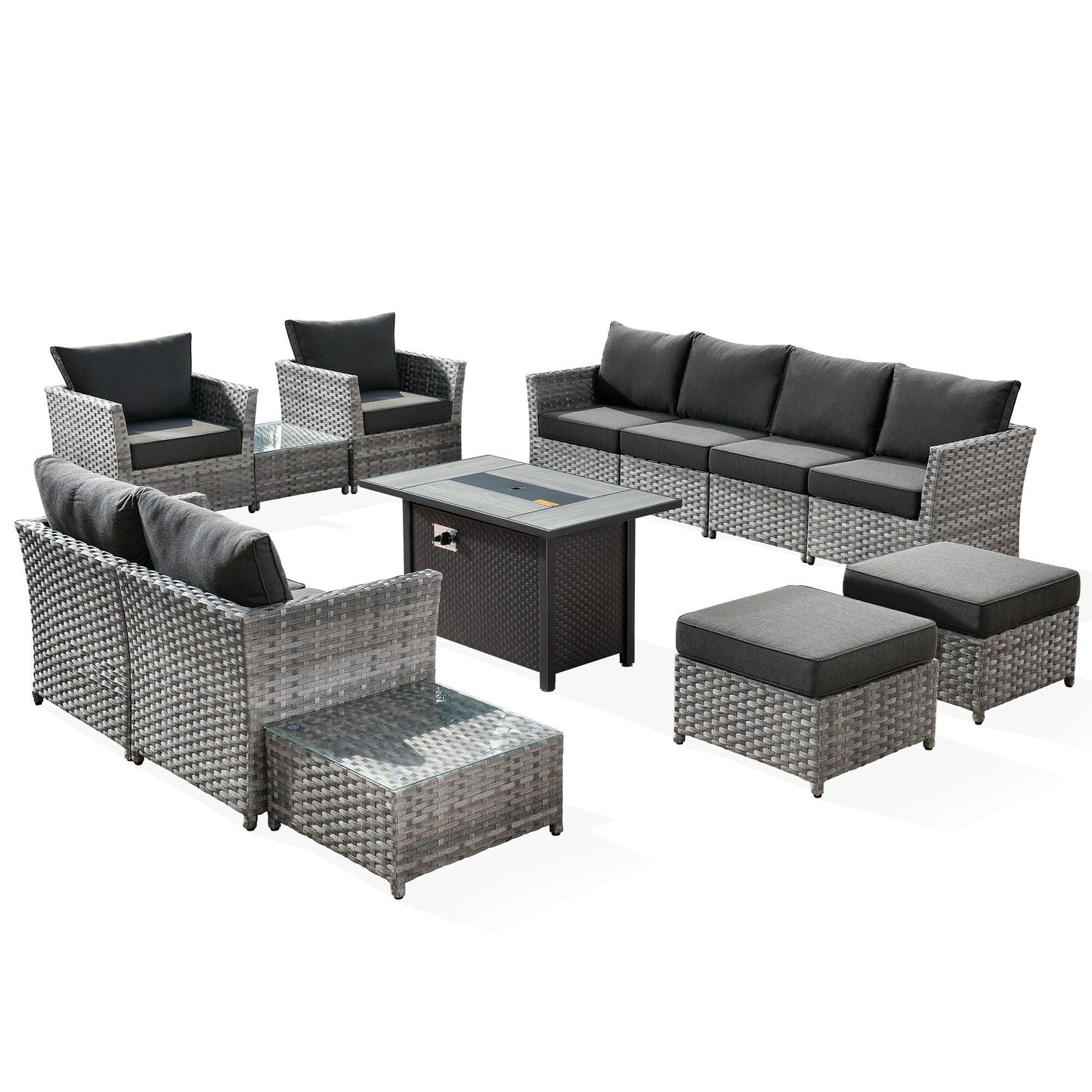 XIZZI 13-piece Outdoor Patio Wicker Furniture Set with Fire Table
