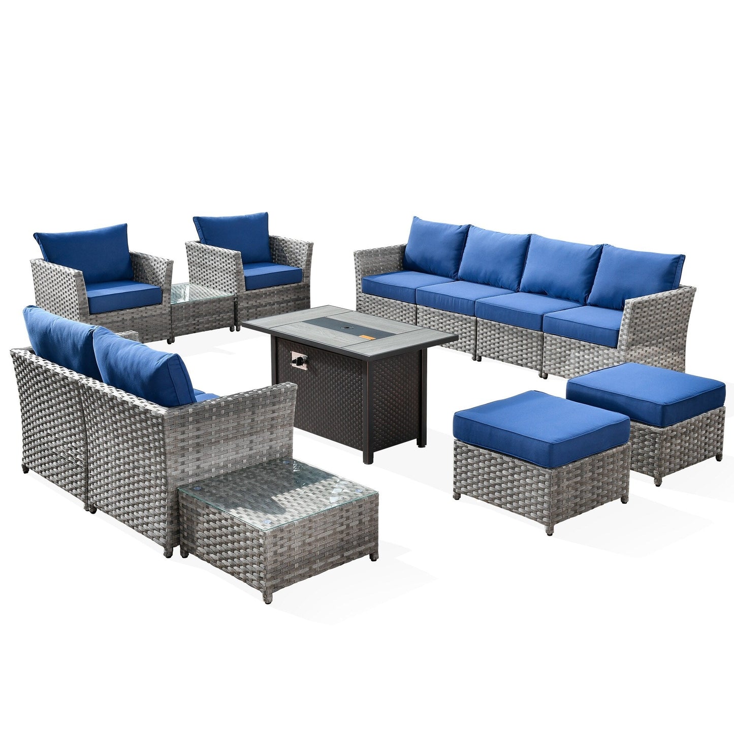 XIZZI 13-piece Outdoor Patio Wicker Furniture Set with Fire Table