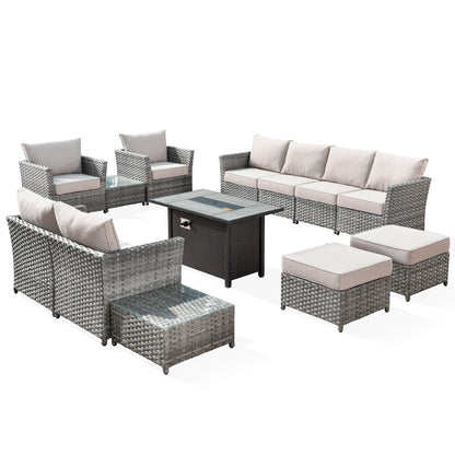 XIZZI 13-piece Outdoor Patio Wicker Furniture Set with Fire Table