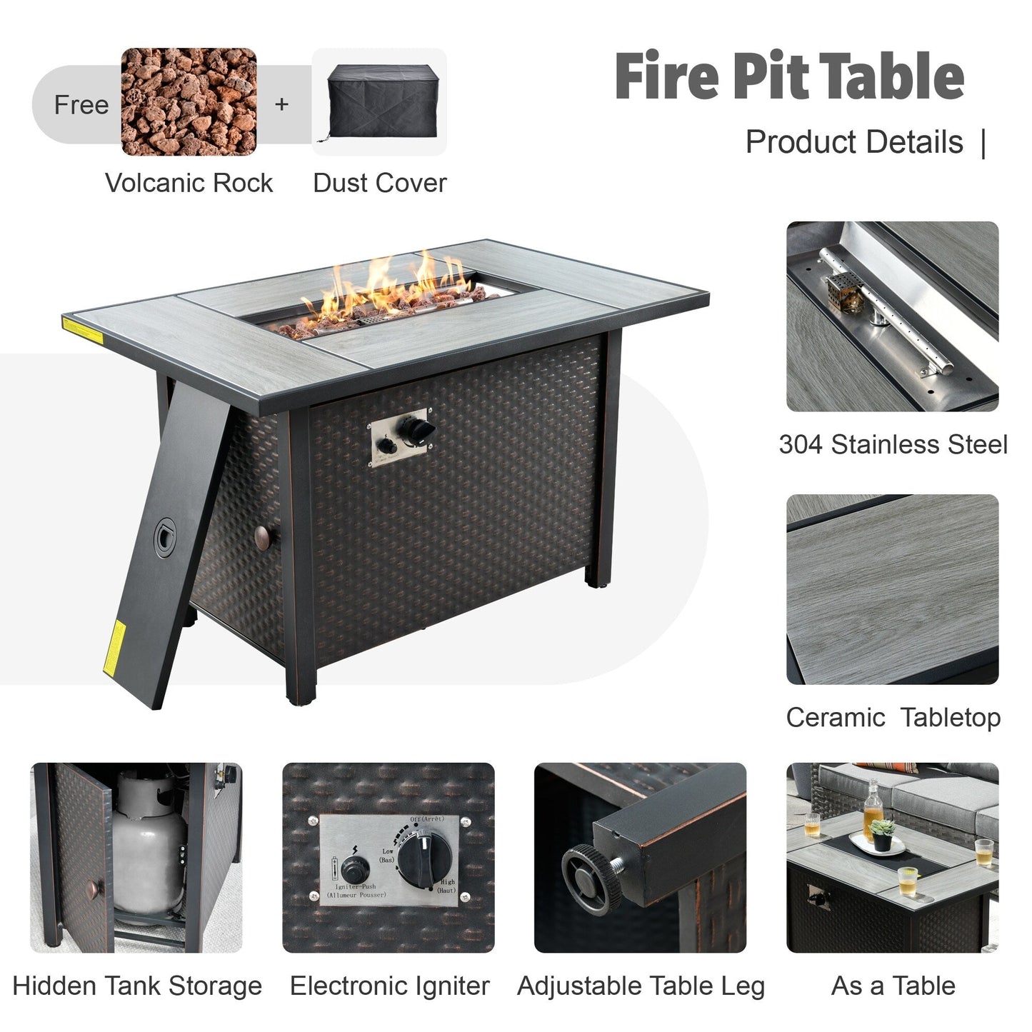 XIZZI 13-piece Outdoor Patio Wicker Furniture Set with Fire Table