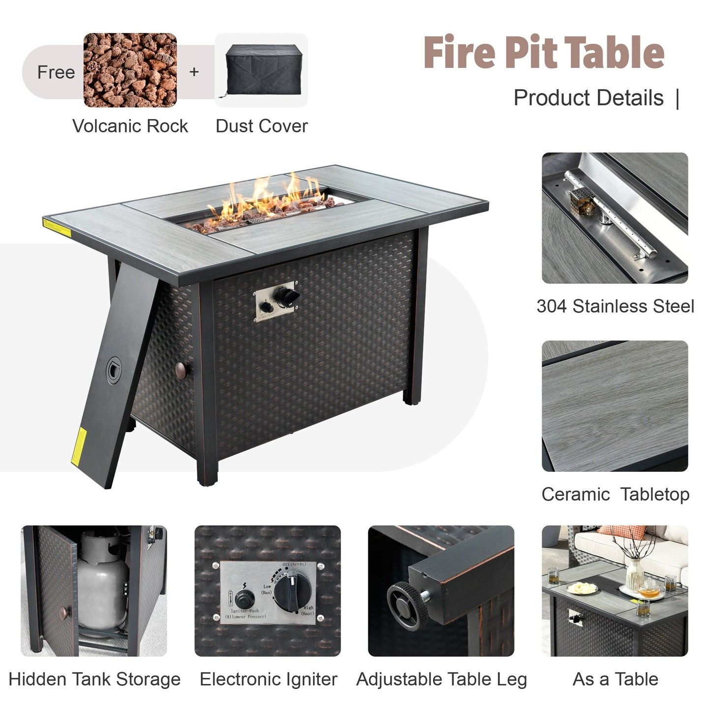 XIZZI 13-piece Outdoor Patio Wicker Furniture Set with Fire Table