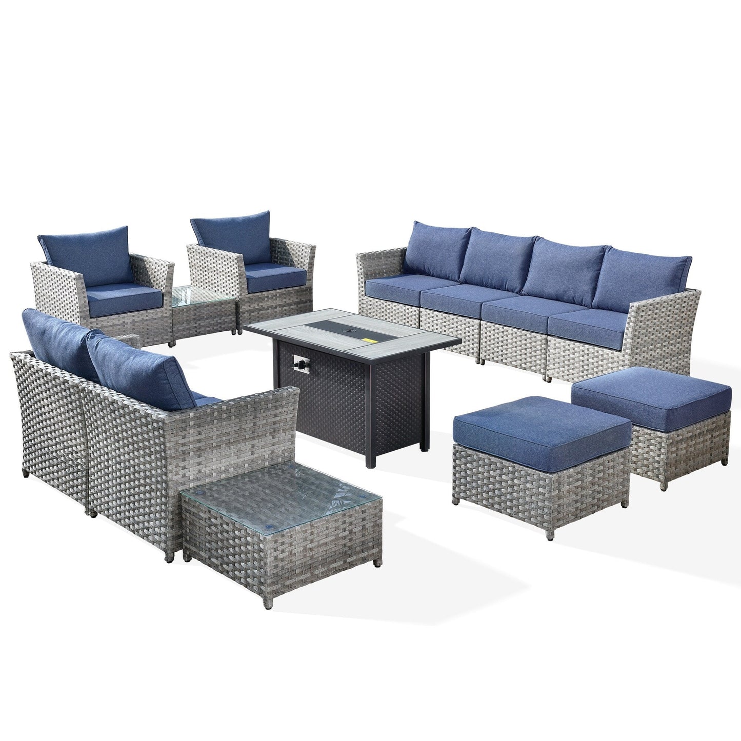 XIZZI 13-piece Outdoor Patio Wicker Furniture Set with Fire Table