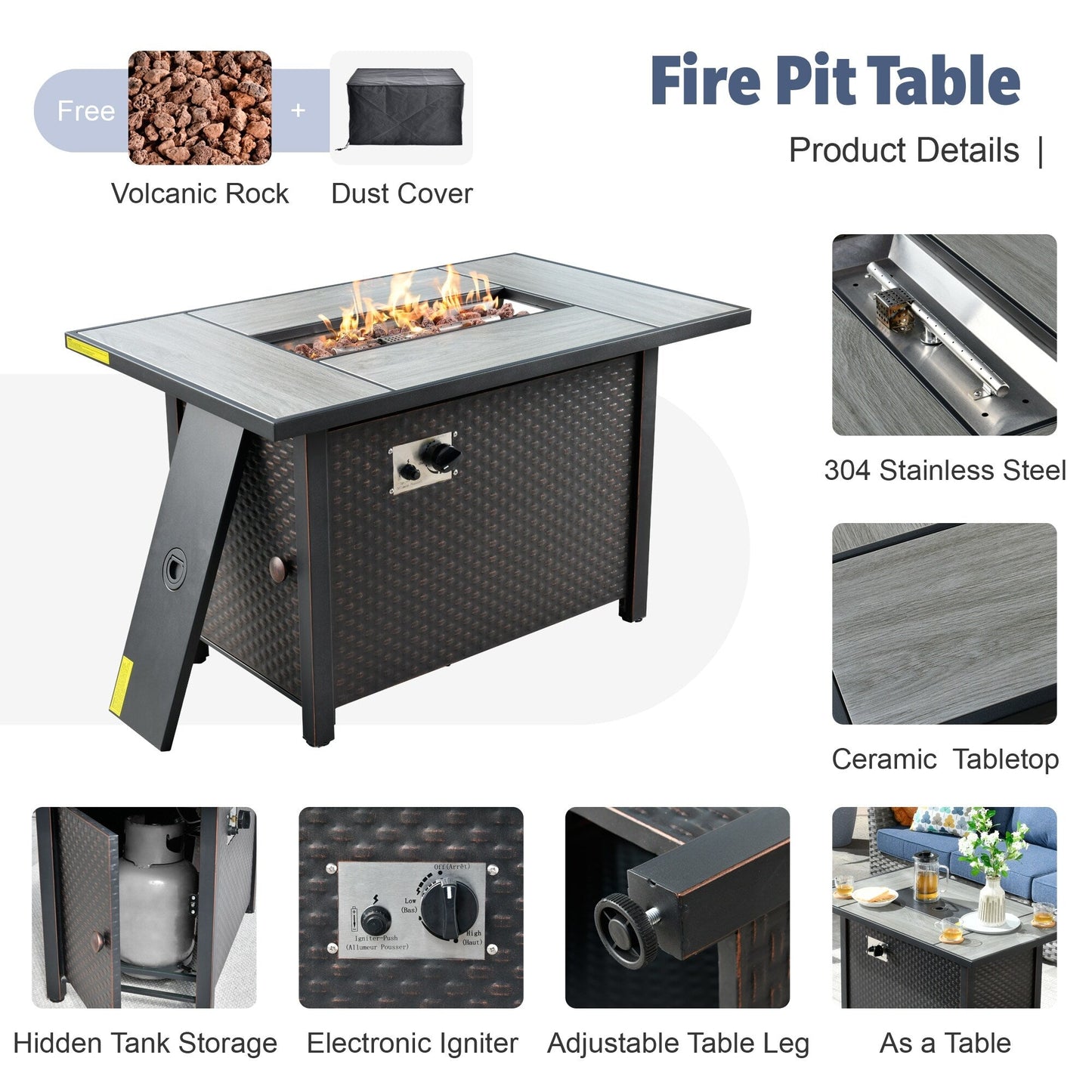 XIZZI 13-piece Outdoor Patio Wicker Furniture Set with Fire Table