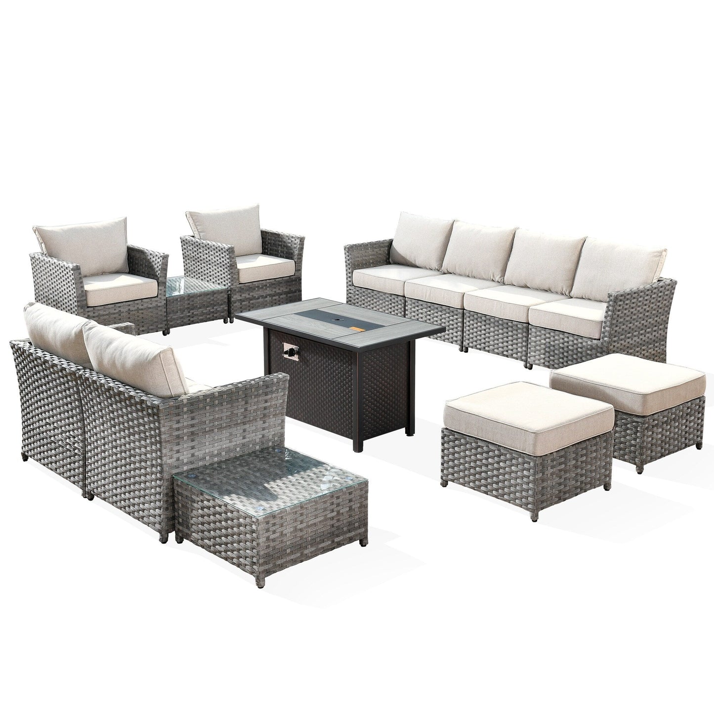 XIZZI 13-piece Outdoor Patio Wicker Furniture Set with Fire Table