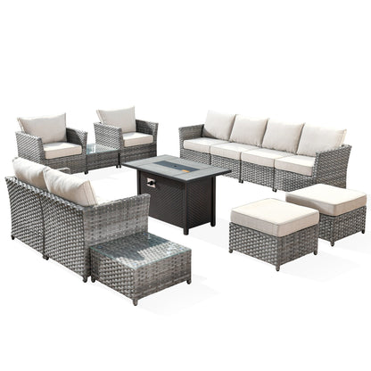 XIZZI 13-piece Outdoor Patio Wicker Furniture Set with Fire Table