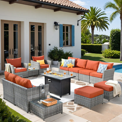 XIZZI 13-piece Outdoor Patio Wicker Furniture Set with Fire Table
