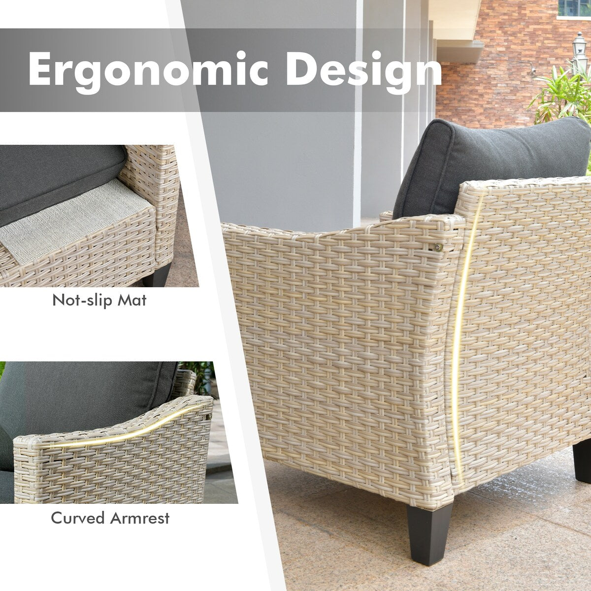 XIZZI 6-piece Patio Wicker Furniture with Wood Burning Fire Pit