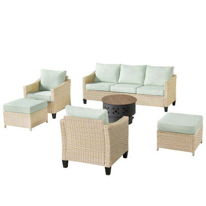 XIZZI 6-piece Patio Wicker Furniture with Wood Burning Fire Pit