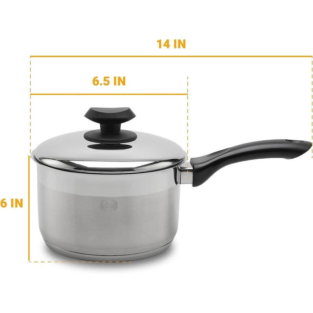 YBM Home Professional Chef’s 18/10 Stainless Steel Sauce Pot Covered Tri-Ply Capsule Base With Handle, Induction Compatible