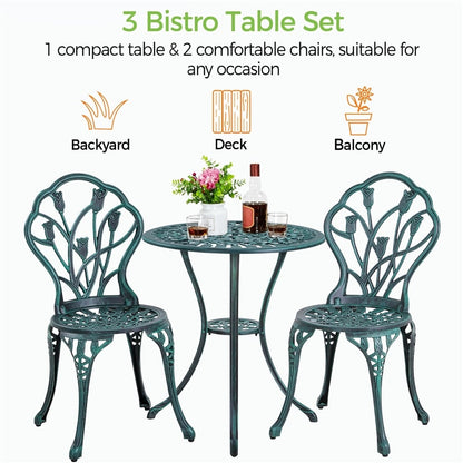 Yaheetech 3 Piece Outdoor Bistro Set with Umbrella Hole Aluminium Table Set