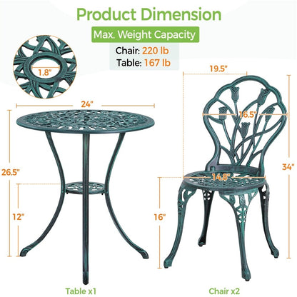 Yaheetech 3 Piece Outdoor Bistro Set with Umbrella Hole Aluminium Table Set
