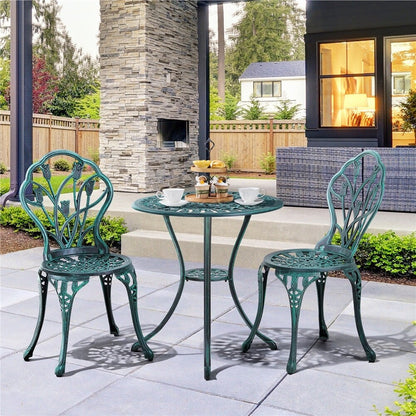 Yaheetech 3 Piece Outdoor Bistro Set with Umbrella Hole Aluminium Table Set