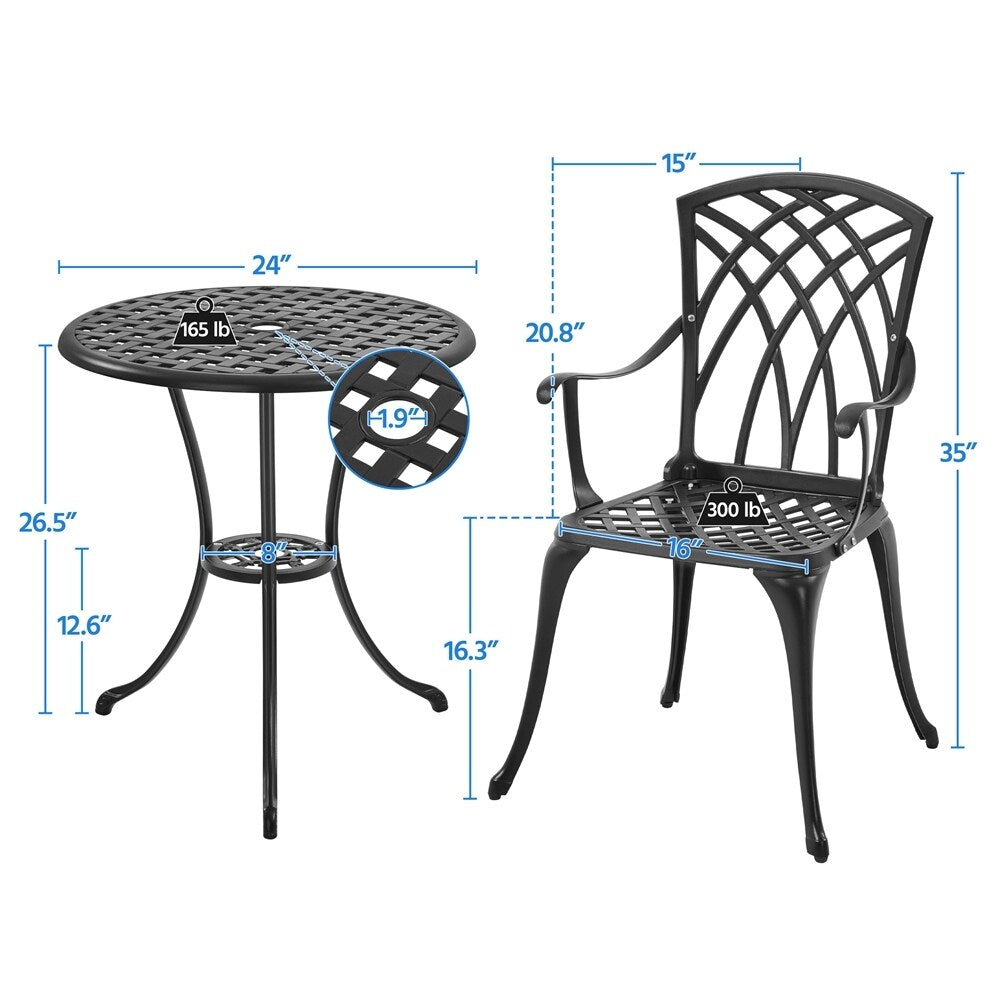 Yaheetech 3-Piece Patio Bistro Set, Cast Aluminum Bistro Table and 2 Chairs Set