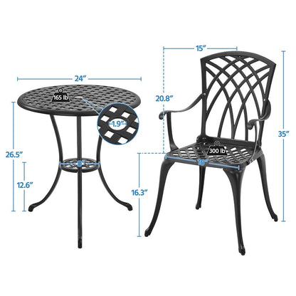Yaheetech 3-Piece Patio Bistro Set, Cast Aluminum Bistro Table and 2 Chairs Set