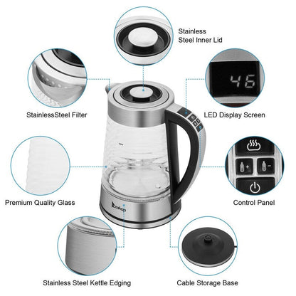 ZOKOP 0.58Gal 1200W High Borosilicate Glass Electric Kettle with Electronic Handle