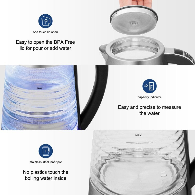 ZOKOP 0.58Gal 1200W High Borosilicate Glass Electric Kettle with Electronic Handle