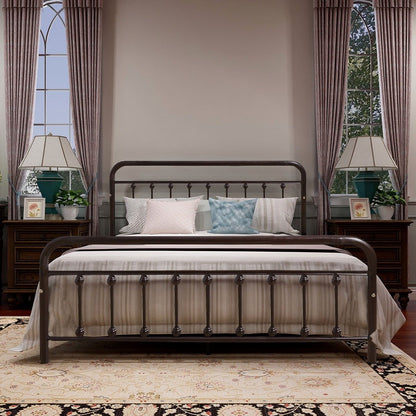 Alazyhome Simple Vintage Metal Platform Bed Frame, Easy-Assembly