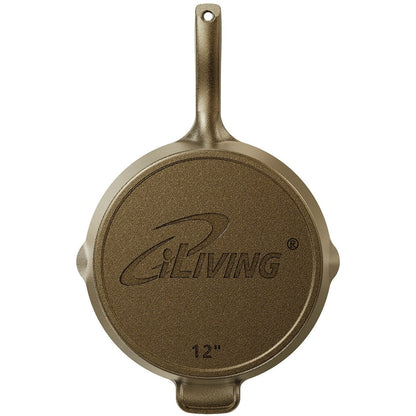 iLiving Seasoned Modern Heirloom Mirror Polished Cast Iron Skillet Pan 12 (2.7/3.7L)